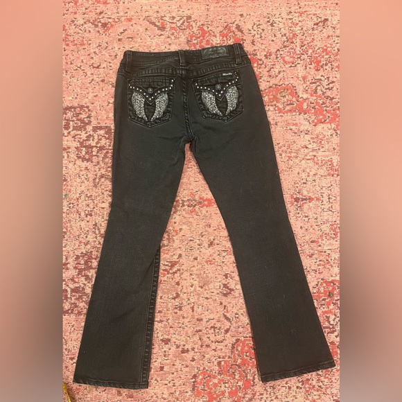 Miss Me Denim - Miss Me Studded Black Chloe Boot Cut Mid Rise Jeans with Angel Wing Pockets